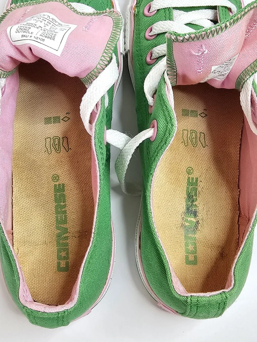 Vintage 2004 Converse All Star Green Pink Low Top Sneakers Women's 7 Y2K RARE